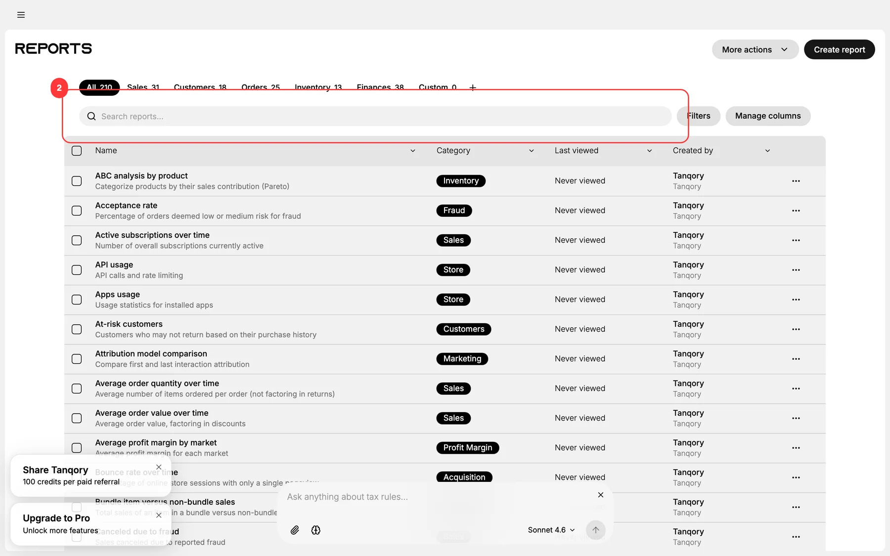 Step 3: Search reports input