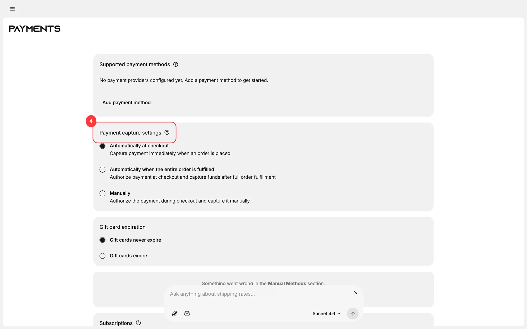 Step 2: Payment capture settings section